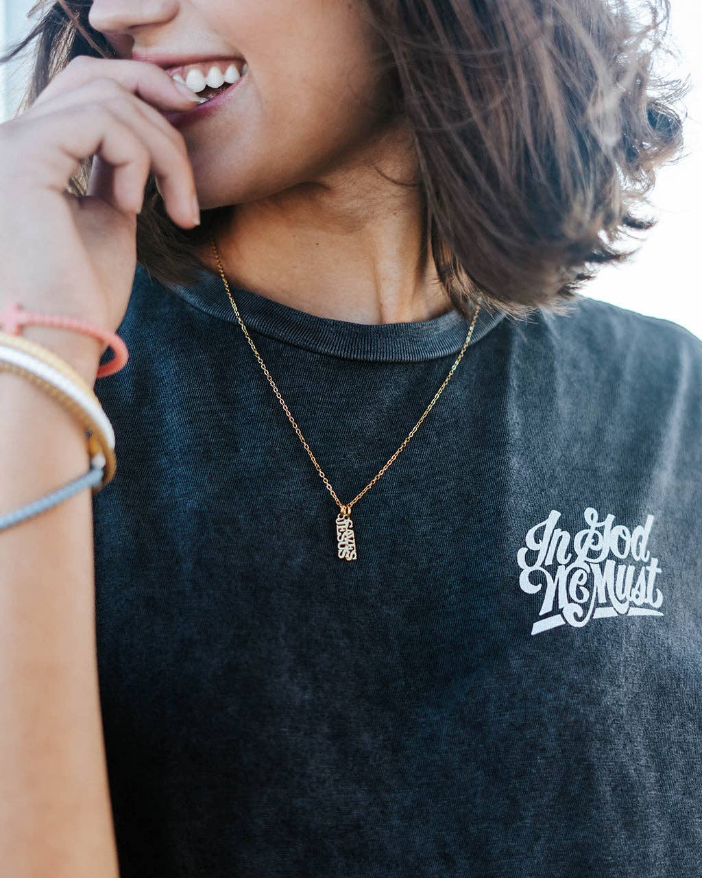 In God We Must- 'Jesus Saves' Gold Necklace