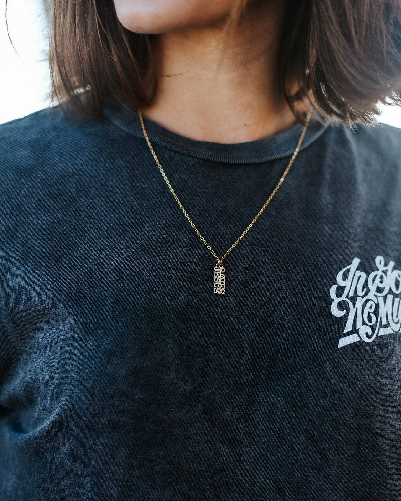 In God We Must- 'Jesus Saves' Gold Necklace
