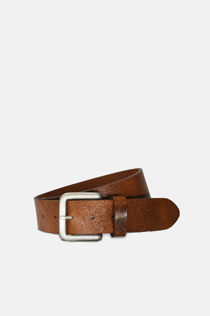 Curated Basics - Wide Cognac Brown Leather with Silver Buckle Belt