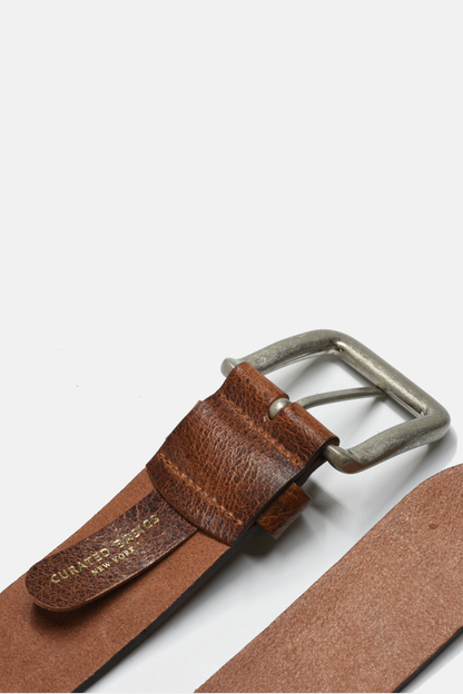 Curated Basics - Wide Cognac Brown Leather with Silver Buckle Belt