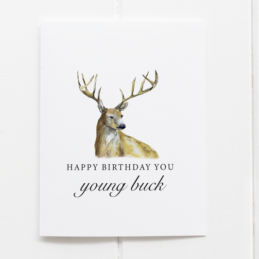 Happy Birthday Young Buck Funny Deer Greeting Card