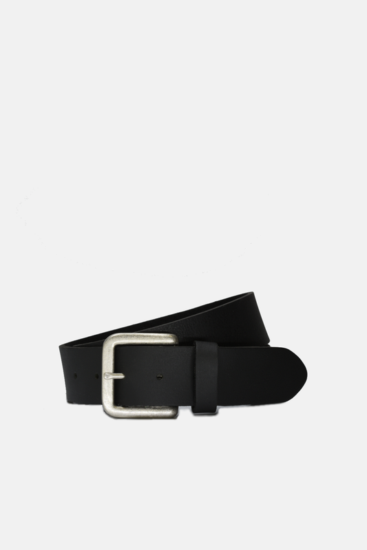 Curated Basics - Wide Black Leather on Steel Buckle Belt