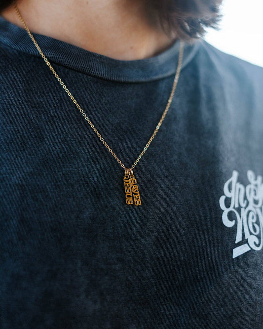 In God We Must- 'Jesus Saves' Gold Necklace