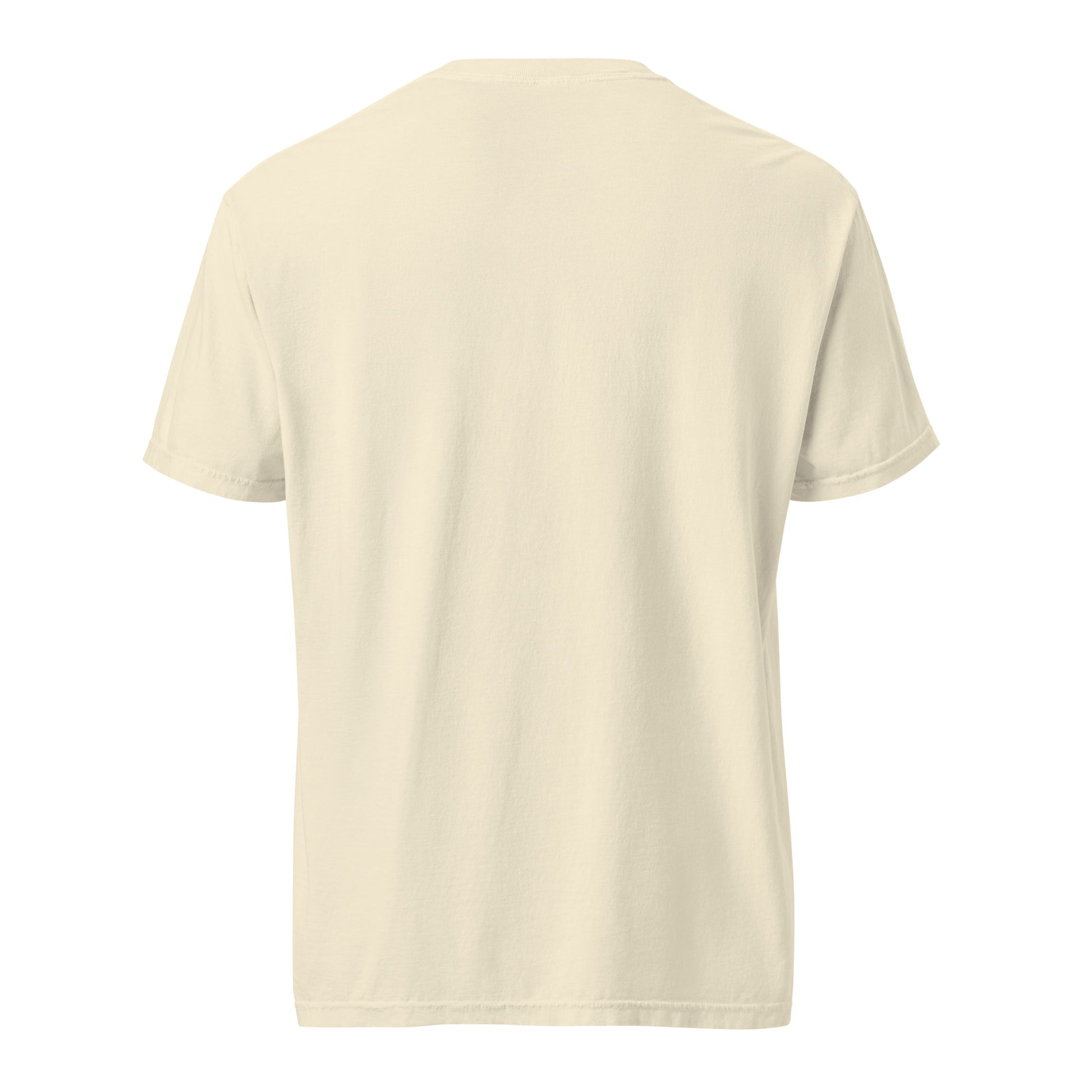 Back View of the Marcus & Beatty Storefront Logo Tee on Comfort Colors garment-dyed cotton, with front logo print inspired by storefront, unisex relaxed fit, Ivory color.